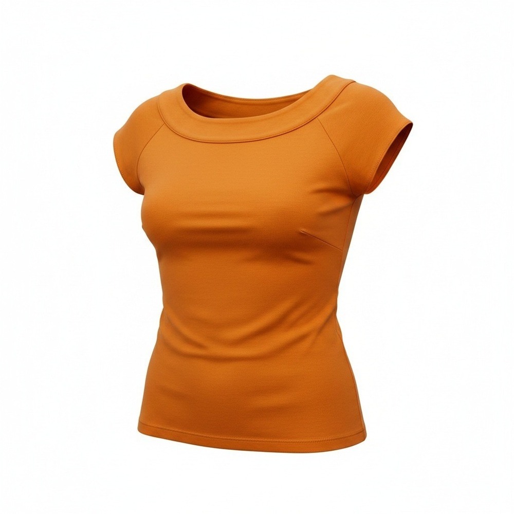 Rafaella Womens Petite M Orange Knit Top Short Sleeve Scoop Neck Cotton Tee